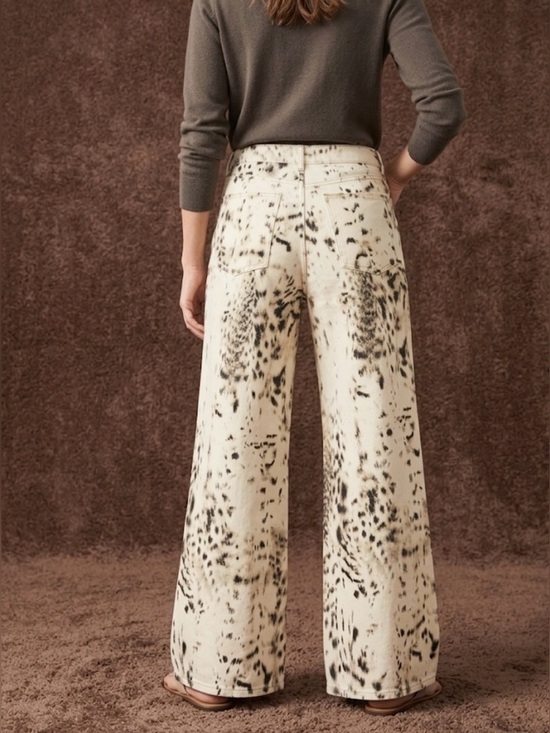 Refrain Denim - Women’s Wide Leg Leopard / Animal Print Jeans 9 / 29 NWT Refrain